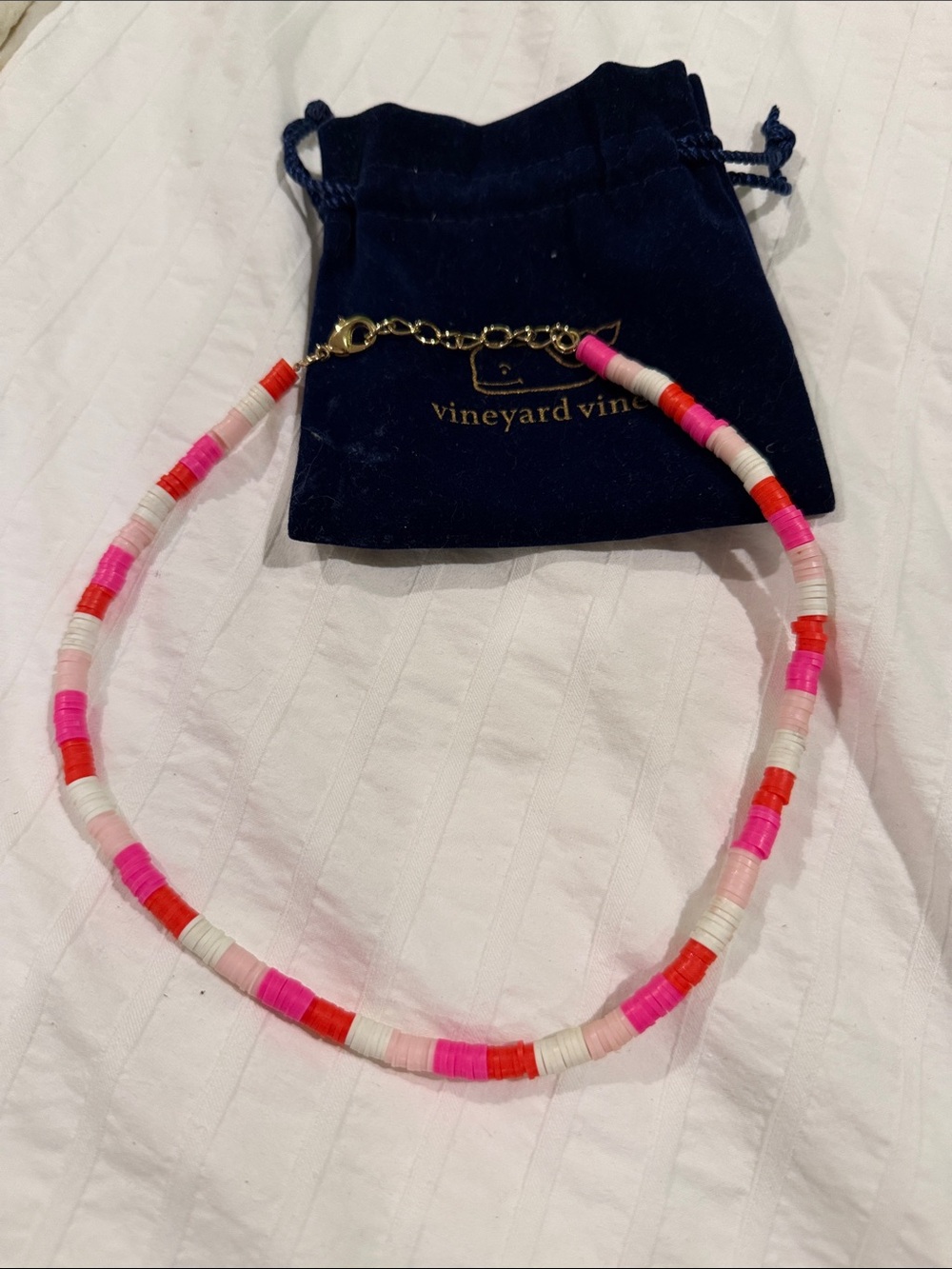 Vineyard Vines Pink, Red & White Stacked Disk Necklace